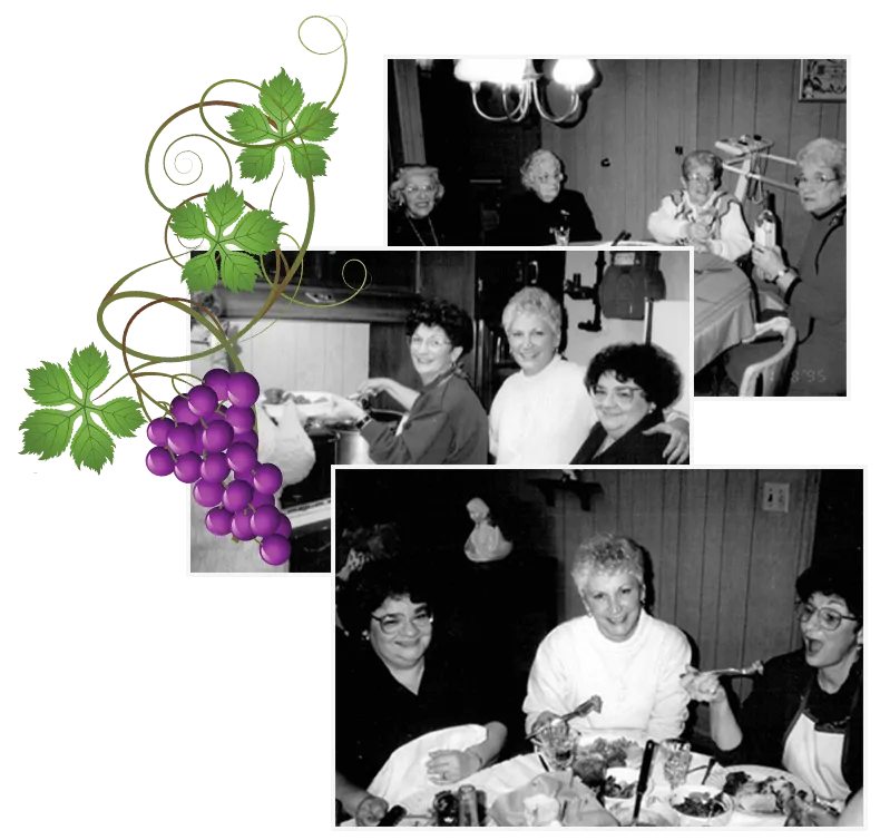 Black and white photos of the Martorana family at the dinner table